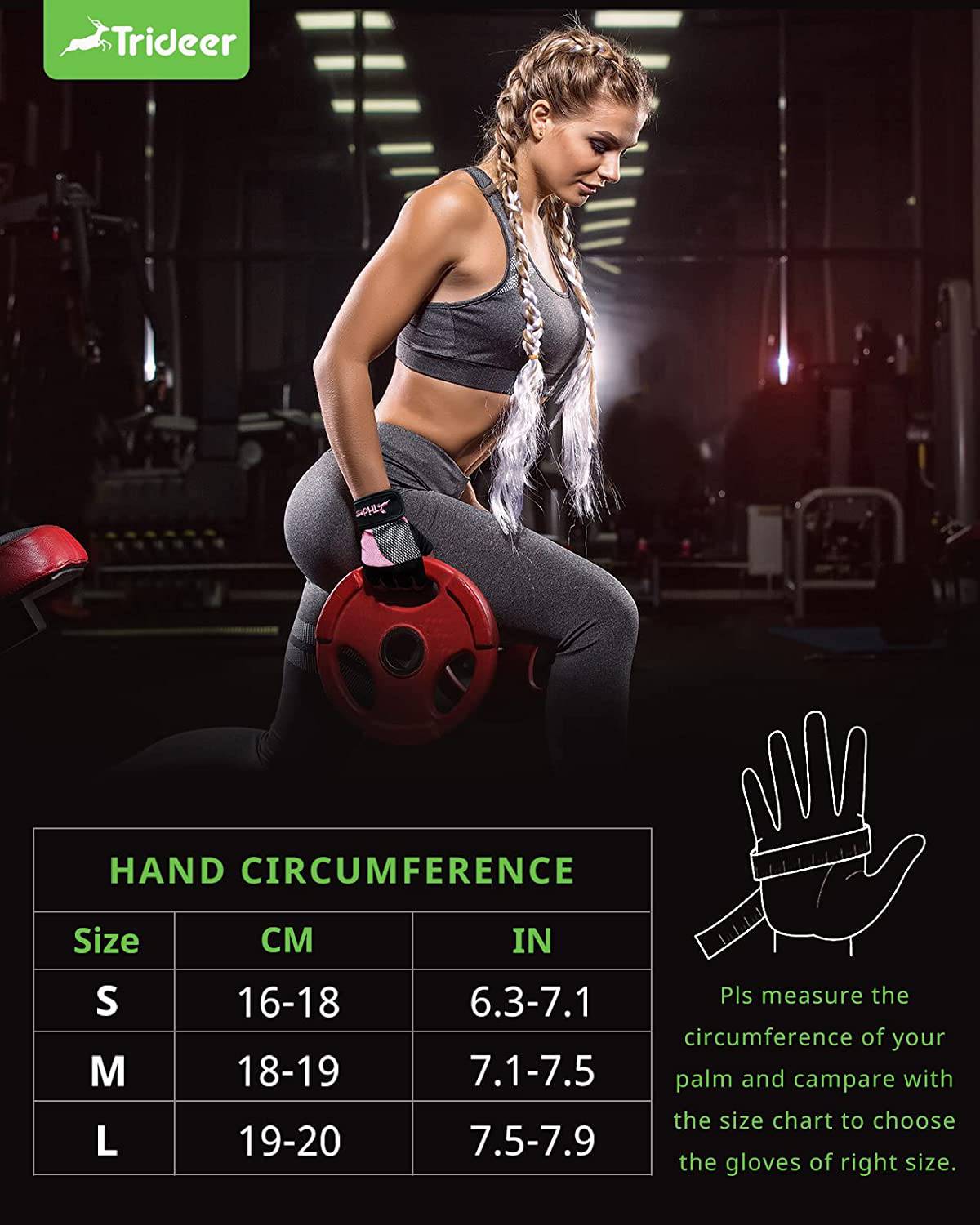 Trideer - Guantes de entrenamiento ligeros y transpirables para mujer - Guantes de levantamiento de pesas sin dedos