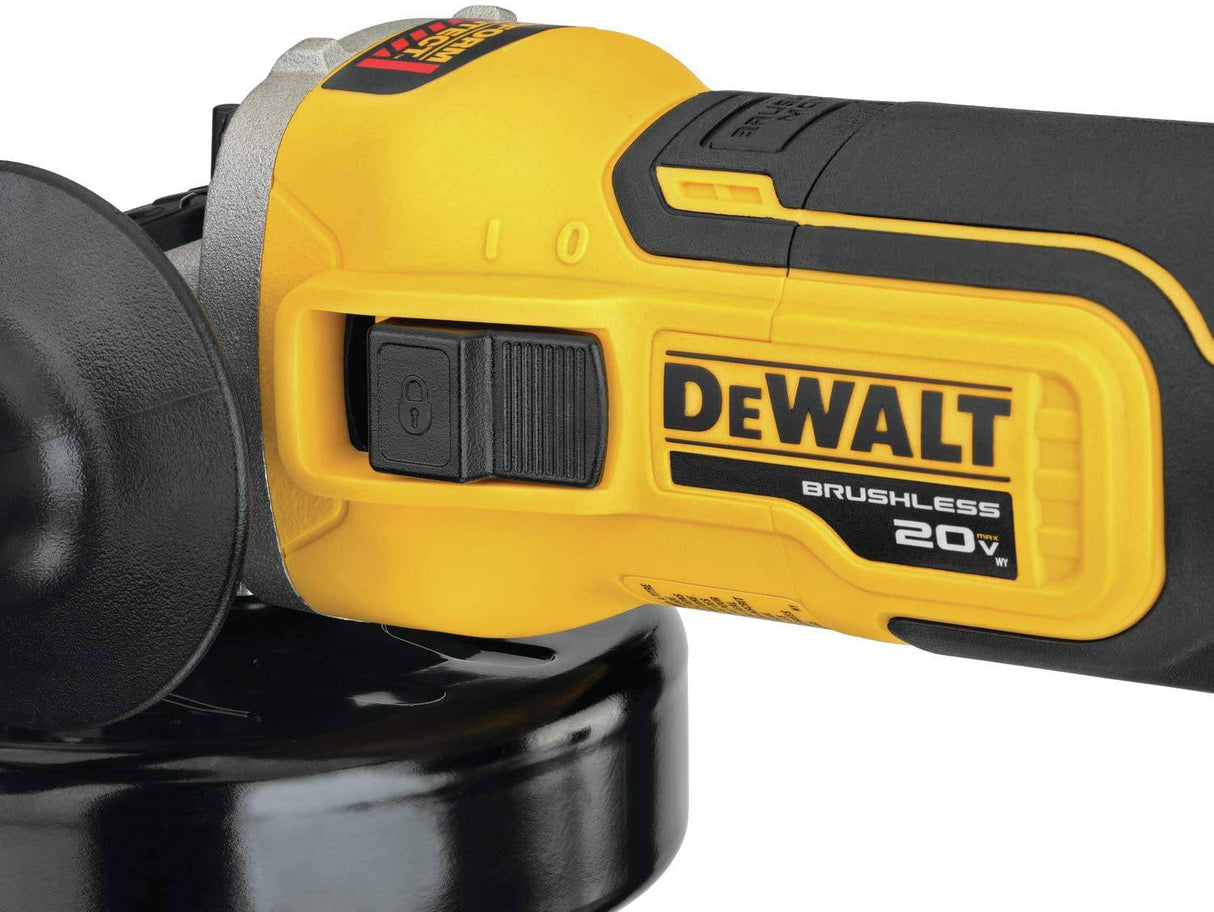 Amoladora angular DEWALT 20V MAX* XR con freno de retroceso, interruptor deslizante, 4-1/2 pulgadas, solo herramienta (DCG405B) - DIGVICE MX