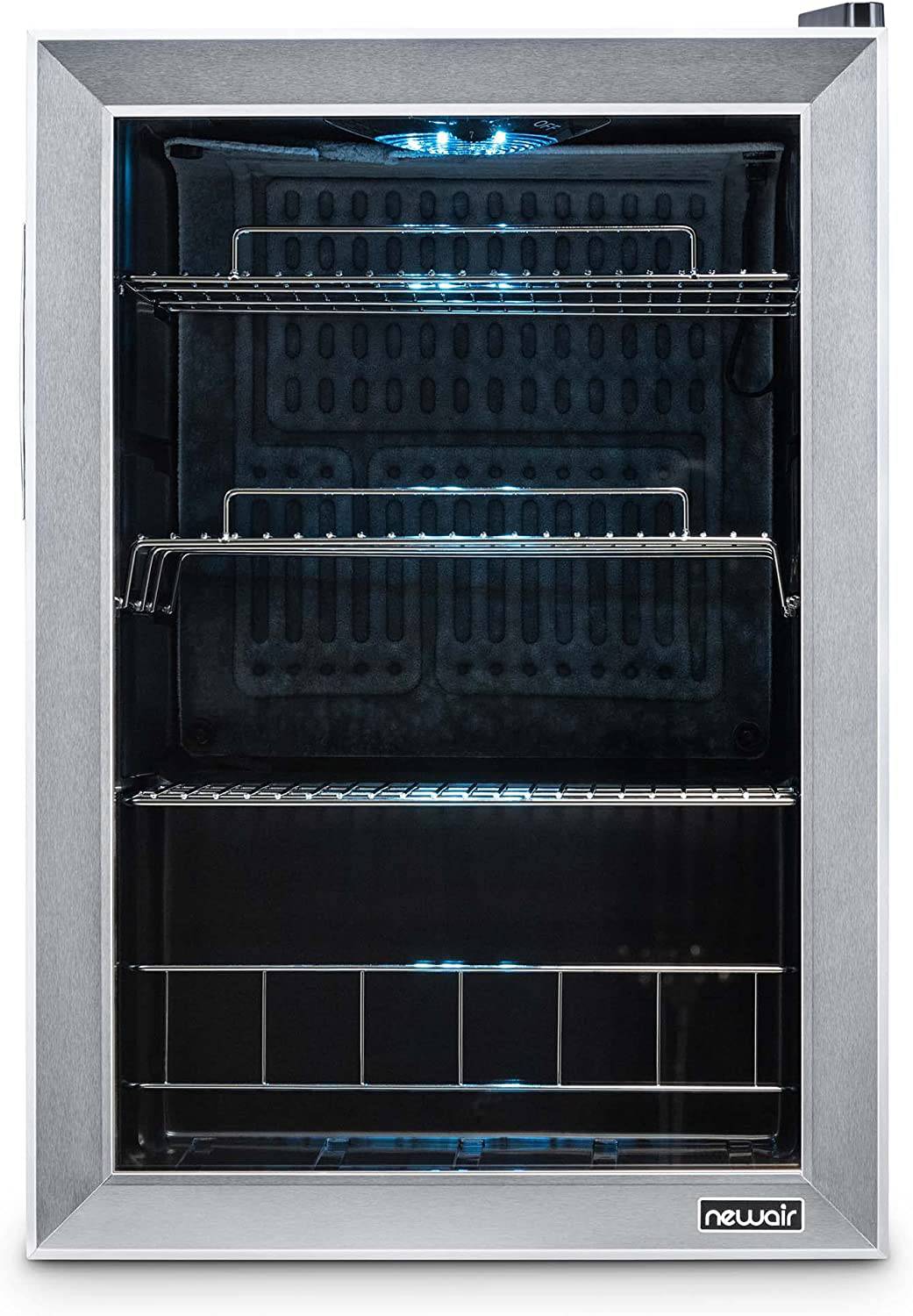 NewAir Refrigerador de bebidas con capacidad para 90 latas - Minibar Refrigerador de cerveza con puerta de vidrio con bisagra derecha - Enfría hasta 34F - AB-850 - Acero inoxidable - DIGVICE MX