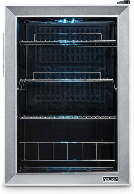 NewAir Refrigerador de bebidas con capacidad para 90 latas - Minibar Refrigerador de cerveza con puerta de vidrio con bisagra derecha - Enfría hasta 34F - AB-850 - Acero inoxidable - DIGVICE MX