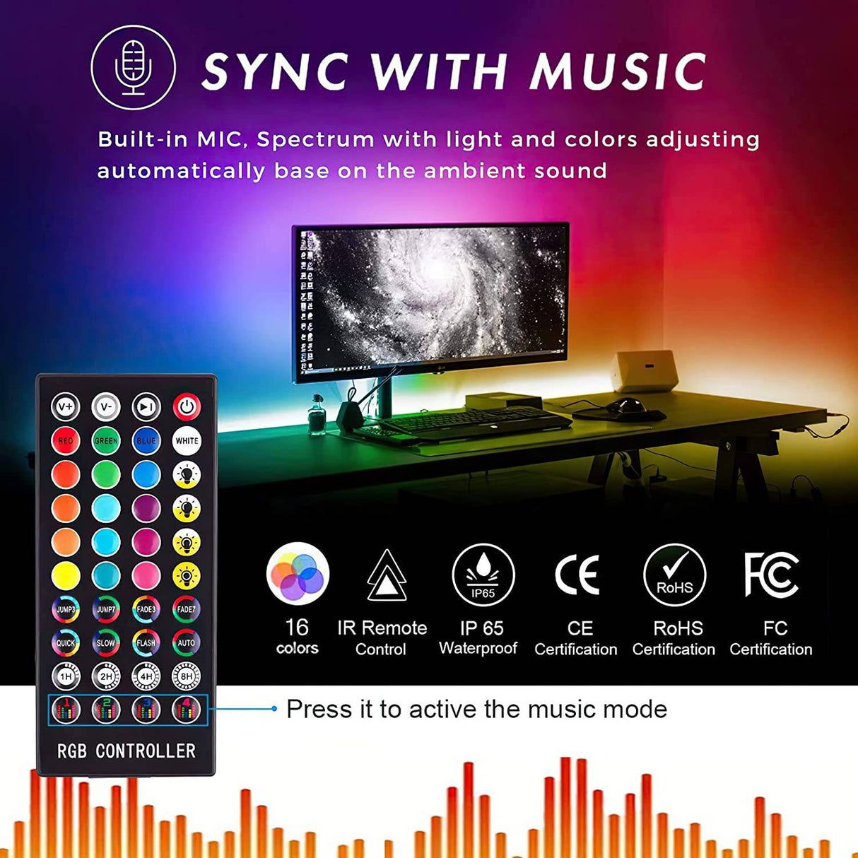 SANWO Tira de luces LED, tira de luces LED RGB de 65,6 pies, control de aplicación para iluminación de habitación, kits de luces de cinta que cambian de color con mando a distancia, tira LED de sincronización de música flexible - DIGVICE MX