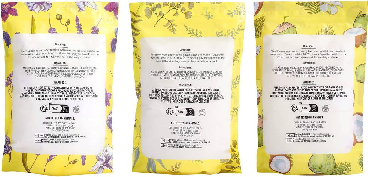 Seas the Day - Sal de Epsom para remojo, sales de baño con lavanda y coco y aroma de menta Eucalyplus 3 lb, juego de spa a granel de sales de Epsom para mujeres relajantes 3 lb x 3 piezas