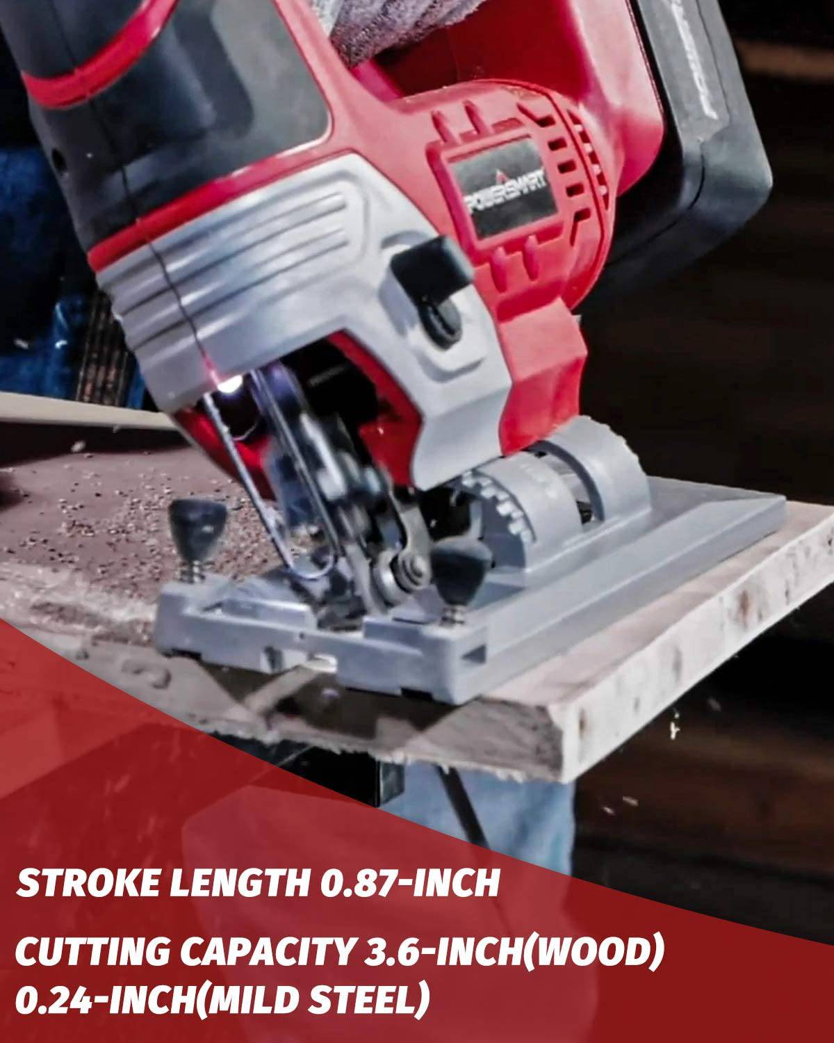 Sierra de calar PowerSmart inalámbrica de 20 V máx. con luz LED, sierra sable ligera con mango superior, orbital ajustable de 4 posiciones, corta madera y metal fácilmente, 3 cuchillas, batería de iones de litio de 2,0 Ah y cargador incluido - DIGVICE MX