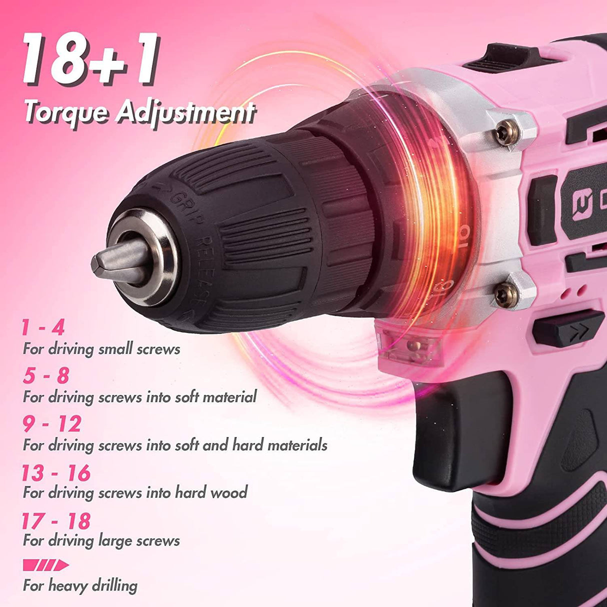 OUBEL Juego de brocas rosas para mujer, taladro inalámbrico rosa de 12 V, taladro eléctrico, taladro de batería, batería de 2000 mAh, ajuste de par de 18+1, portabrocas sin llave de 3/8 pulgadas, 2 velocidades variables - DIGVICE MX