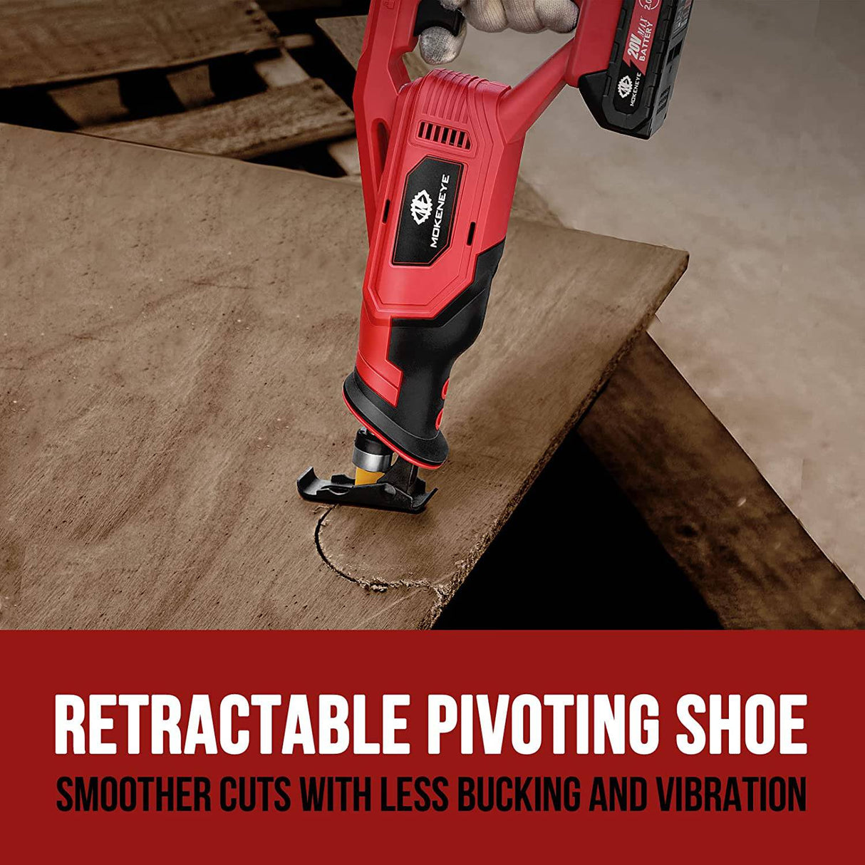 MOKENEYE Sierra alternativa inalámbrica de tamaño completo de 20 V con 3000 SPM, sierra de podar, zapata de pivote retráctil, longitud de carrera de 1 pulgada, batería y cargador, 6 hojas de sierra para corte de madera y metal - DIGVICE MX