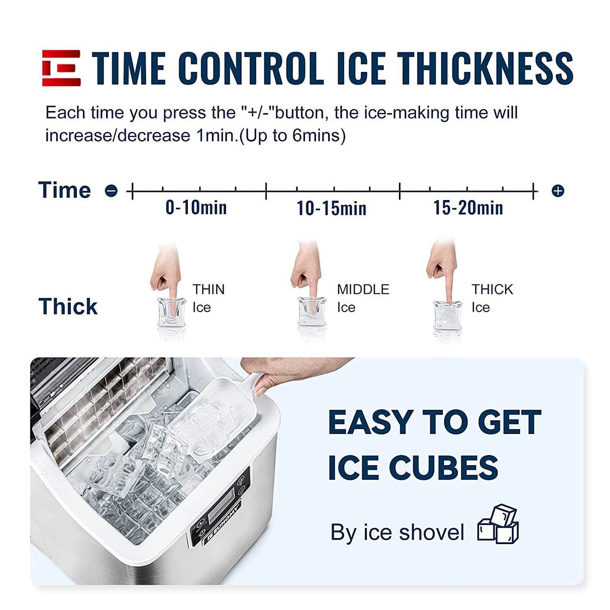 Euhomy - Encimera de máquina para hacer hielo, 45 libras/24 horas y 24 cubos listos en 13 minutos, portátil compacto para cubitos de hielo, con cuchara y cesta - DIGVICE MX