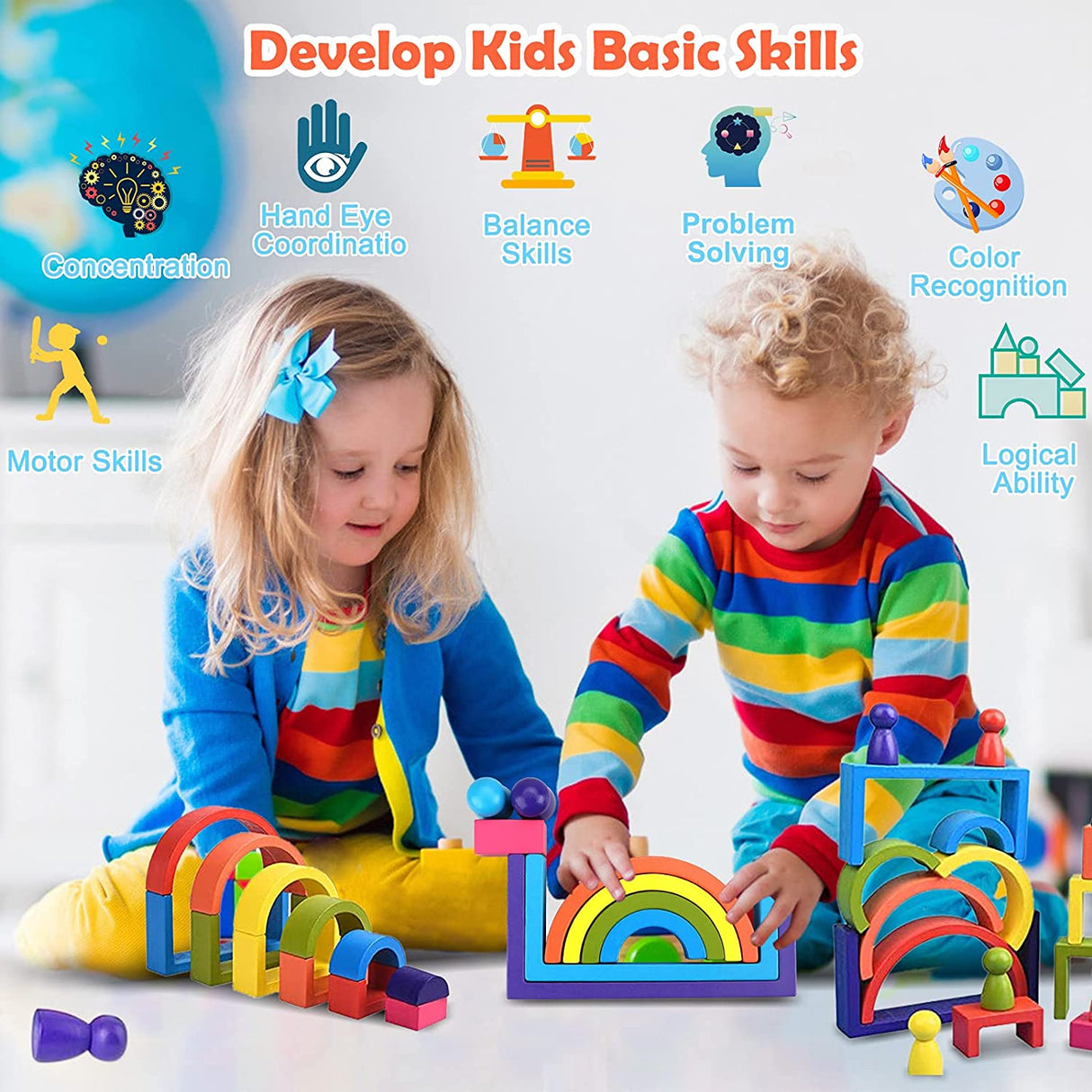 Tiluza - Montessori Juguetes Bloques de madera, apilamiento de construcción para niños pequeños - B09ZQRBRGL