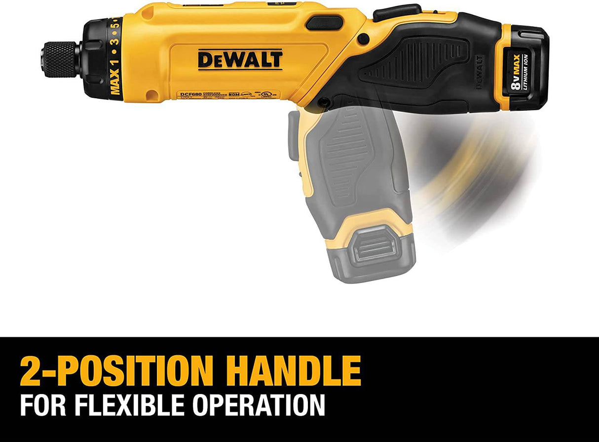 Kit de destornillador inalámbrico DEWALT 8V MAX, giroscópico, 2 baterías, eléctrico (DCF680N2) - DIGVICE MX
