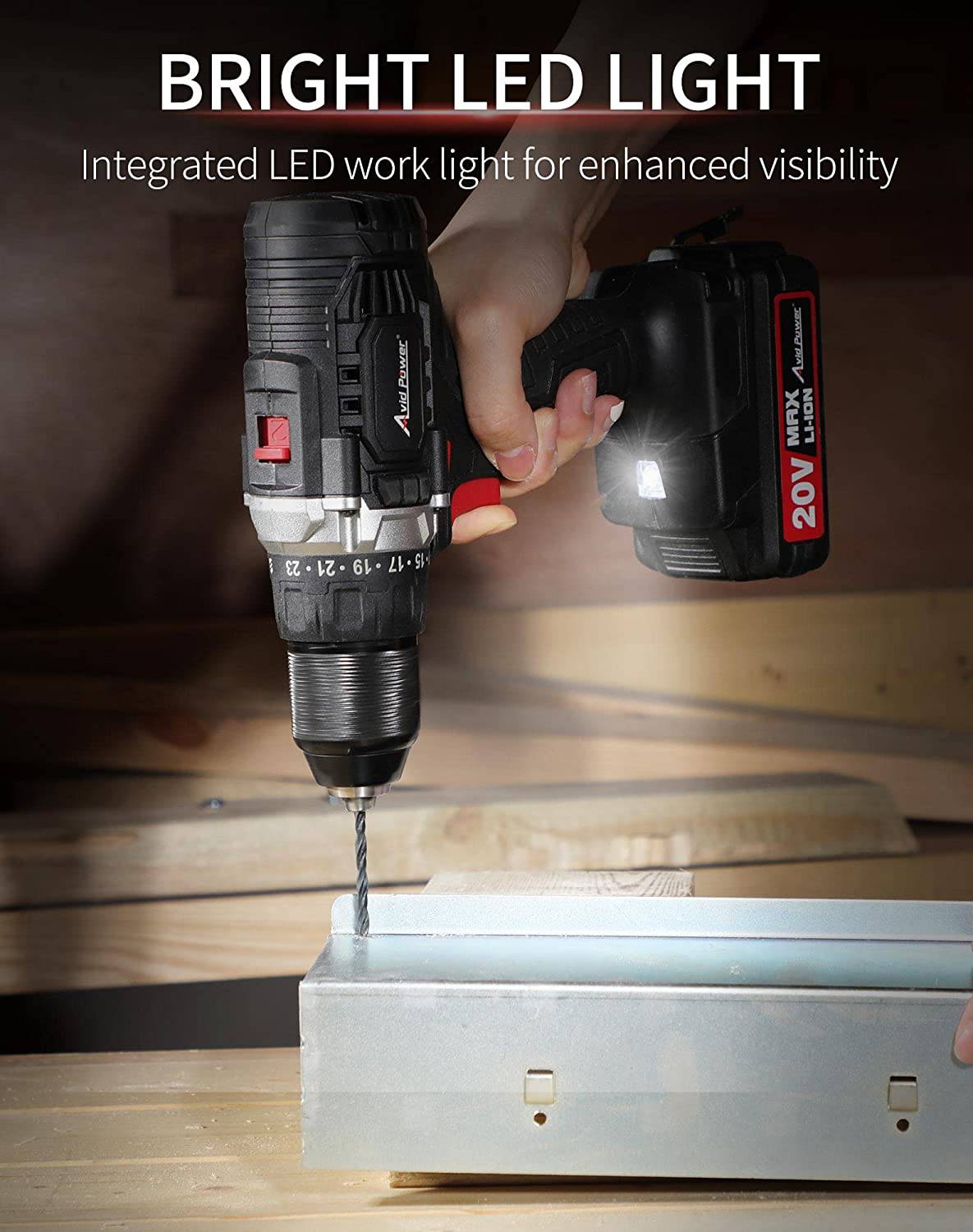 AVID POWER Juego de brocas eléctricas inalámbricas de 20 V con batería y cargador rápido, velocidad variable, ajuste de par 23+1, kit de taladro de accesorios de 23 piezas - DIGVICE MX