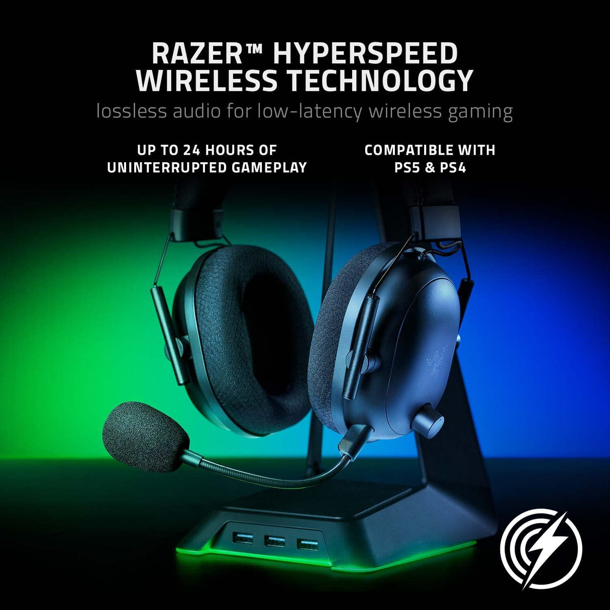 Razer BlackShark V2 Pro - Auriculares inalámbricos para juegos: Sonido envolvente espacial THX 7.1 - Controladores de 50 mm - Micrófono desmontable - para PC, PS5, PS4, Switch, Negro