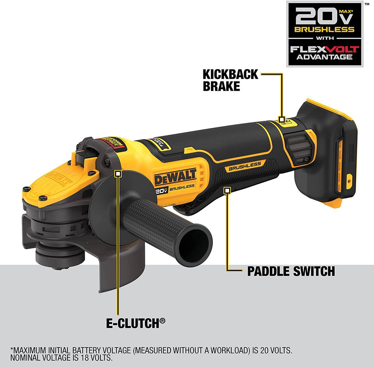 DEWALT FLEXVOLT ADVANTAGE 20V MAX* Amoladora angular, interruptor de paleta, 4-1/2 pulgadas a 5 pulgadas, solo herramienta (DCG416B) - DIGVICE MX