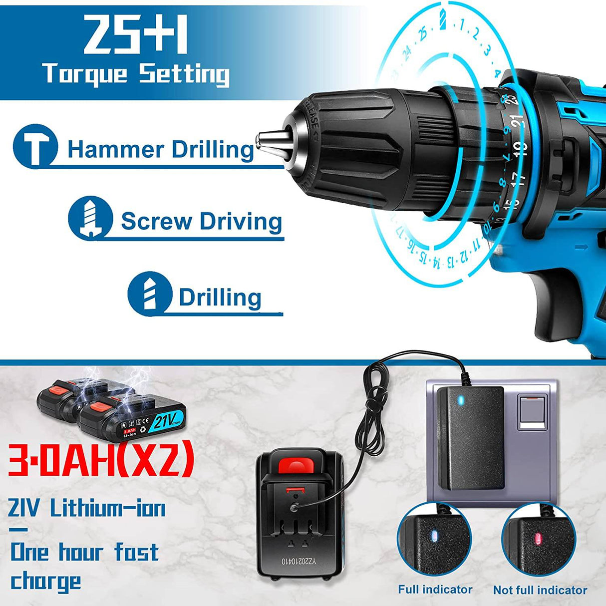 AGMBOK -Juego de taladro inalámbrico de 21 V con batería de 3000 mAh y cargador rápido, juego de herramientas eléctricas de 117 piezas con taladro eléctrico - DIGVICE MX