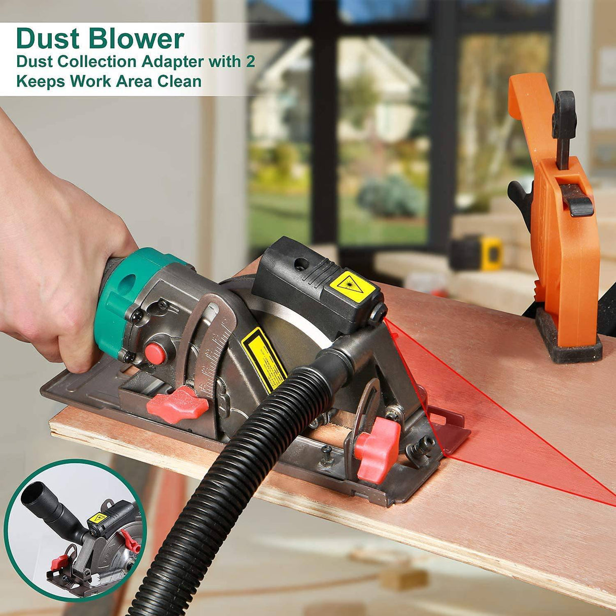 Sierra circular, minisierra circular eléctrica HYCHIKA 6.2A, guía láser, 6 hojas (4-1/2"), profundidad máxima de corte 1-11/16'' (90°), mango de goma, cable de 10 pies, ideal para madera Cortes de plástico de azulejos de metal blando - DIGVICE MX