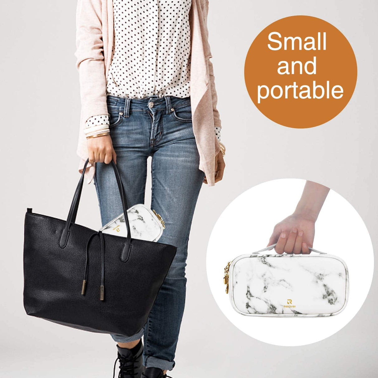 Relavel - Estuche de maquillaje 2 capas para brochas de maquillaje (patrón de mármol blanco)