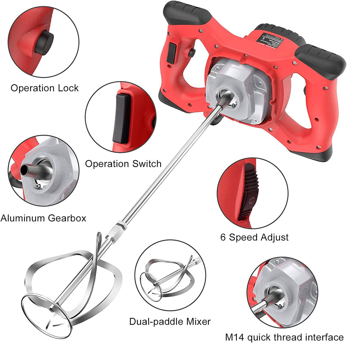 IMAYCC Mezcladores de concreto portátiles 2100W Ajustable 6 velocidades Mezclador de cemento de concreto eléctrico portátil Thinset Mortero Lechada Yeso Mezclador de pintura Herramienta de agitación AC 110V - DIGVICE MX