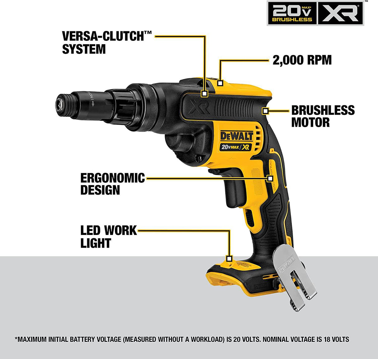 DEWALT DCF622B 20V MAX* XR Versa-ClutchTM Destornillador de torsión ajustable (solo herramienta) - DIGVICE MX