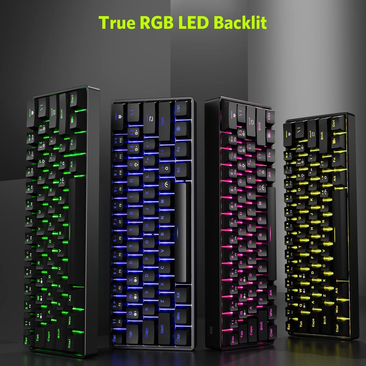 Fiodio 61 teclas RGB inalámbrico y teclado mecánico para juegos con cable con interruptores azules, sonido de clic audible Arco iris portátil compacto mini teclado de oficina para juegos de PC con Windows, (F-SG61)