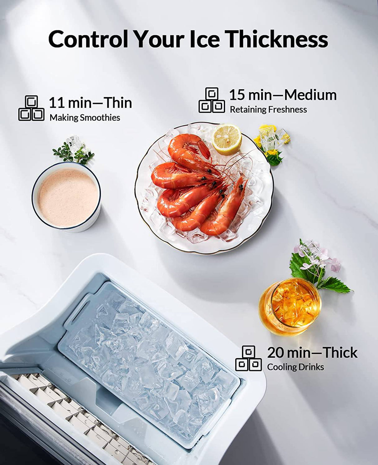 Silonn Countertop Ice Cube Ice Makers, 45 libras por día, autolimpieza automática, 24 cubitos de hielo en 13 minutos, 2 formas de añadir agua, máquina de hielo compacta para el hogar, oficina, bar, fiesta, SLIM02 - DIGVICE MX