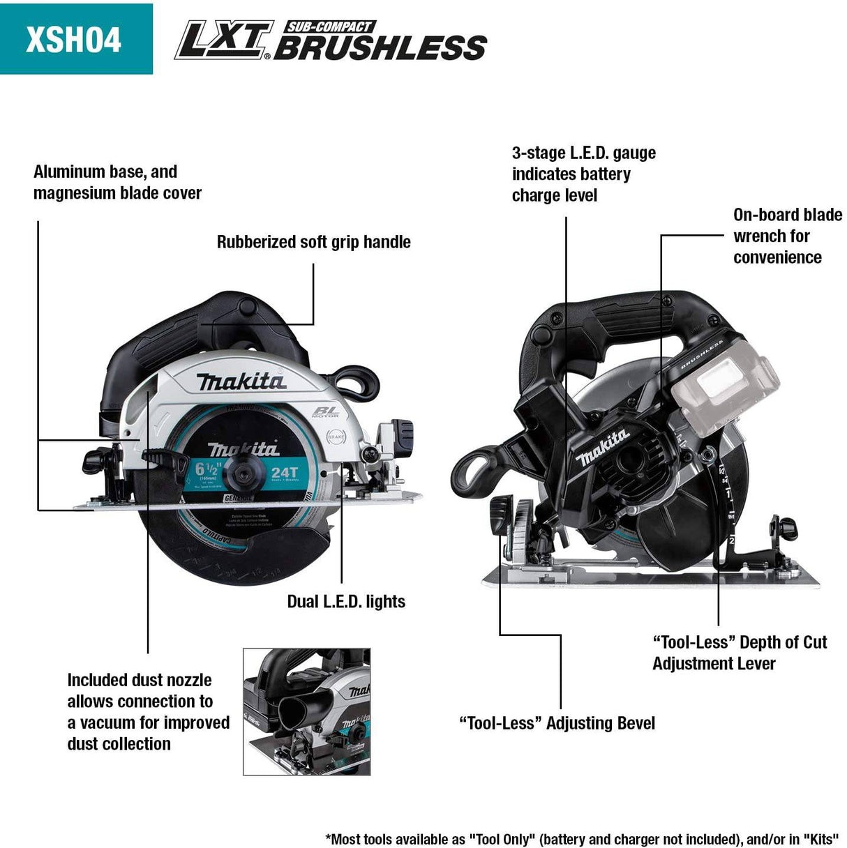 Makita XSH04ZB Sierra Circular de 6-1/2" Inalámbrica Sub-Compacta LXT® Litio-Ion de 18V Sin Escobillas, Sólo Herramienta - DIGVICE MX