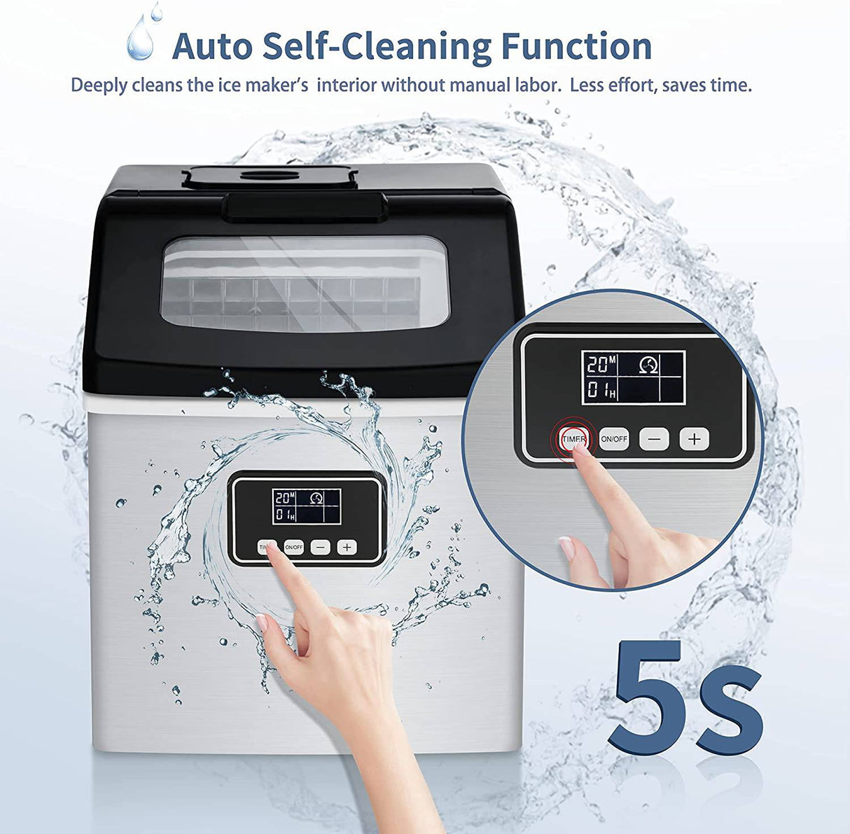 CROWNFUL - Máquina para hacer hielo, encimera, 40 libras/24 horas, 24 cubitos de hielo transparentes en 13 minutos, autolimpieza automática, pantalla LCD, portátil compacta con cuchara y cesta - DIGVICE MX