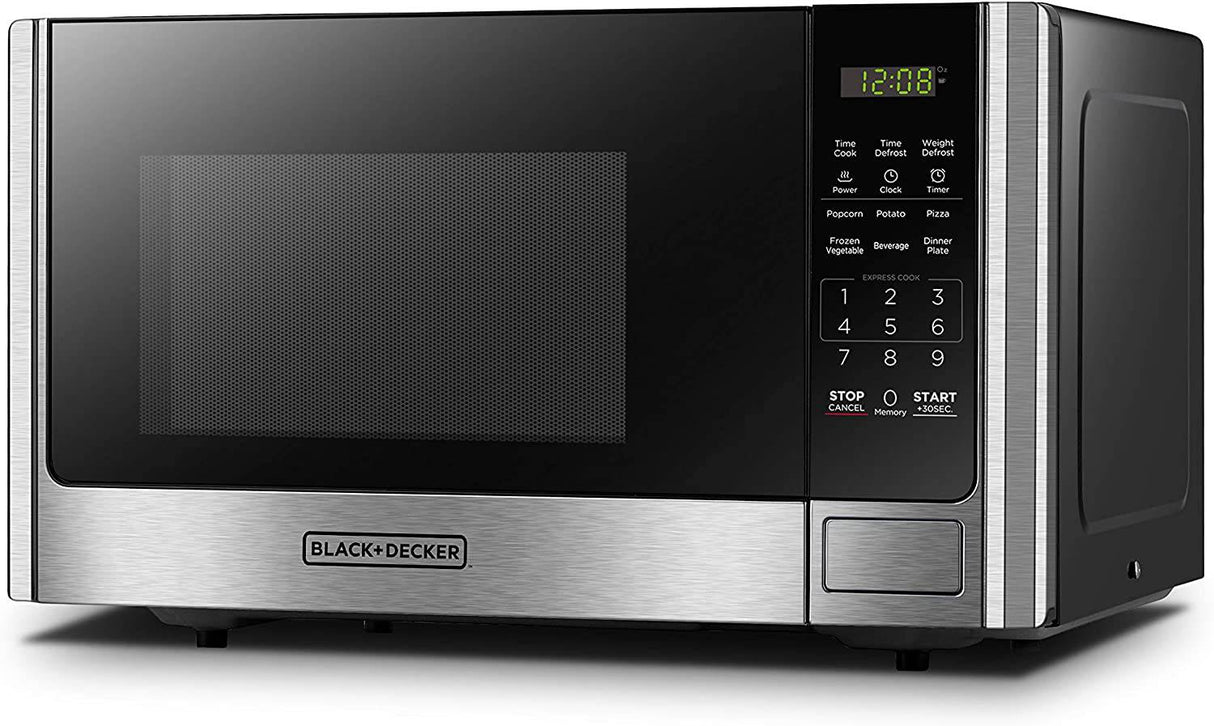 BLACK+DECKER Horno de microondas digital con puerta de botón giratorio, bloqueo de seguridad para niños, acero inoxidable, 0.9 pies cúbicos - DIGVICE MX