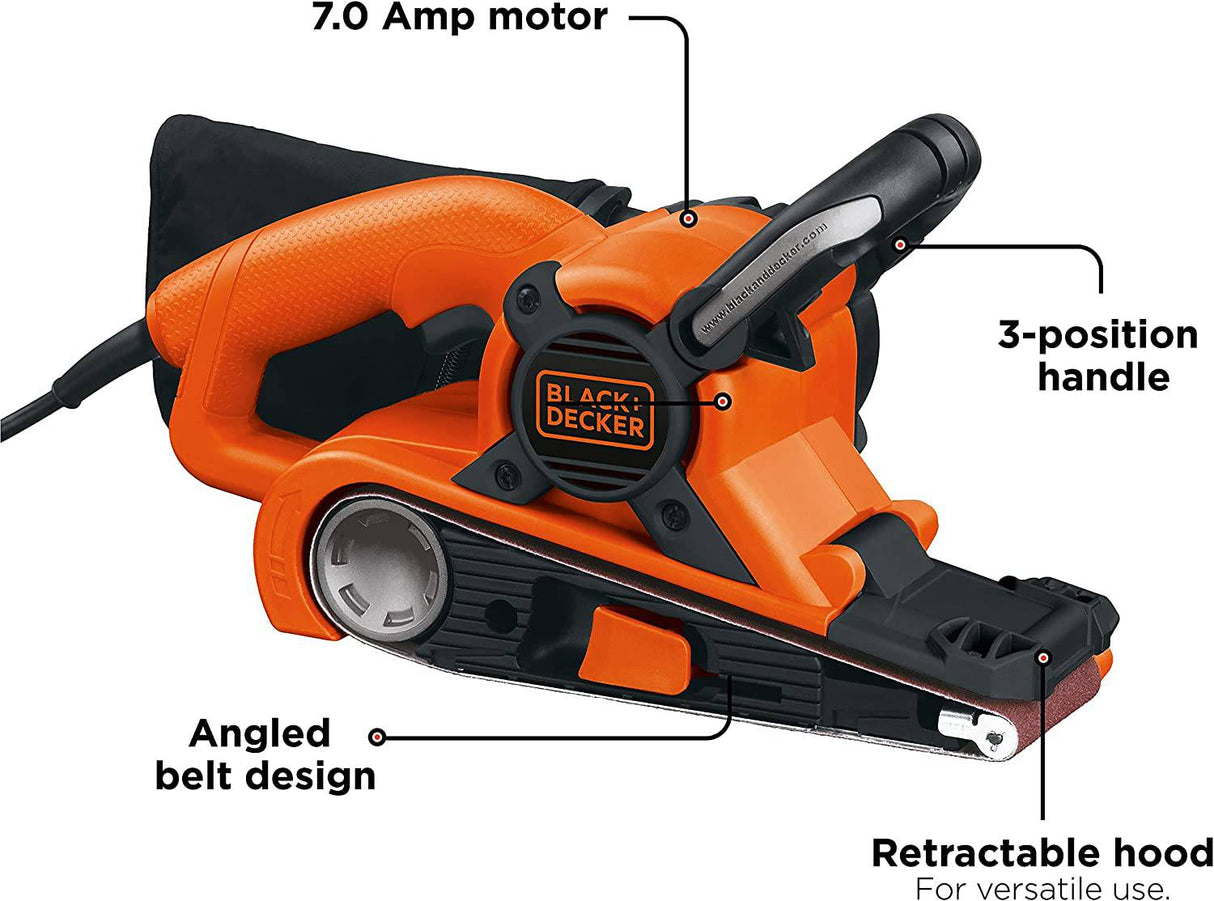 Lijadora de banda BLACK+DECKER con bolsa para el polvo, 7 amperios, 3 pulgadas por 21 pulgadas (DS321) - DIGVICE MX