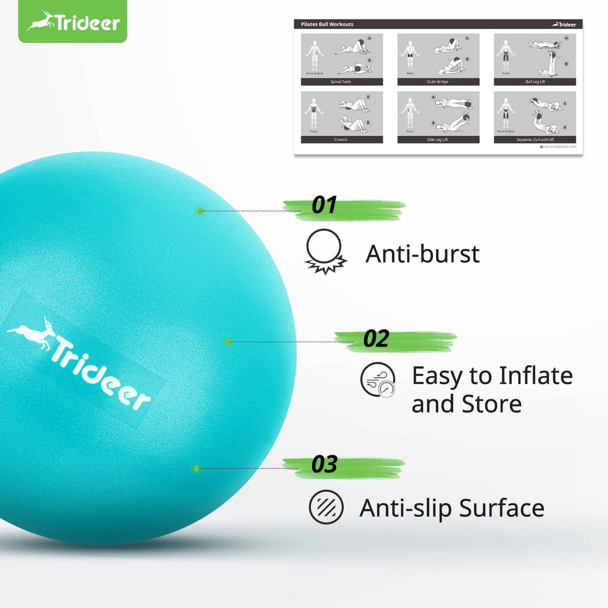 Trideer Pelota de pilates Pelota de núcleo de 9 pulgadas, pequeña pelota de ejercicio con guía de ejercicio Barre Ball Bender Ball Mini pelota de yoga para pilates, yoga, entrenamiento básico, terapia física, equilibrio, estabilidad, estiramiento