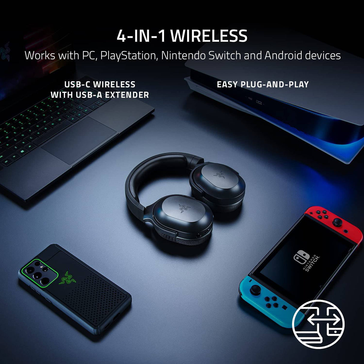 Razer Barracuda X Auriculares inalámbricos multiplataforma para juegos y móviles (modelo 2021): 250 g Diseño ergonómico - Micrófono HyperClear desmontable - Batería de 20 horas - Compatible con PC, PS5, Switch y Android - Negro