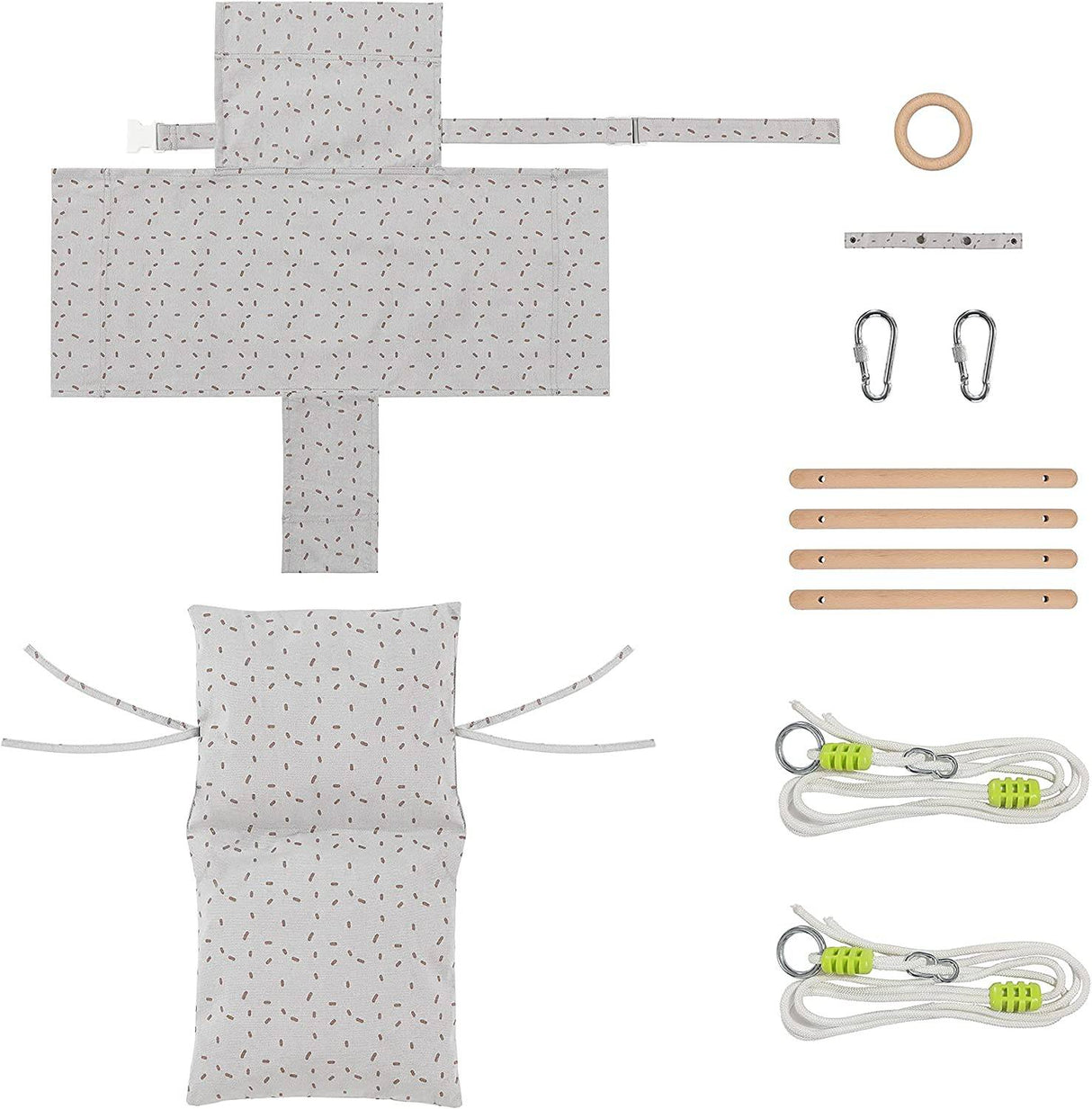 Milan Secure lona y madera para bebé, columpio colgante para interior y exterior, columpios de 6 a 36 meses con anillo de madera natural y cinturón de seguridad seguro, gris claro - DIGVICE MX