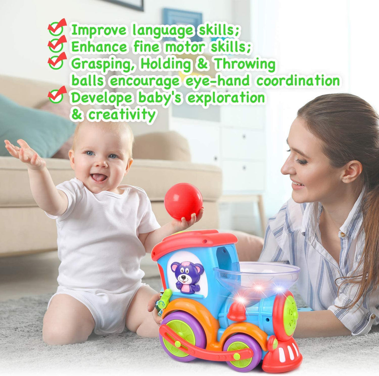 Kidpal Juguete para bebés, juguetes educativos para bebés, luz, música, persecución, estallido de bolas, juguete de coche para bebés - B07W17MX4B