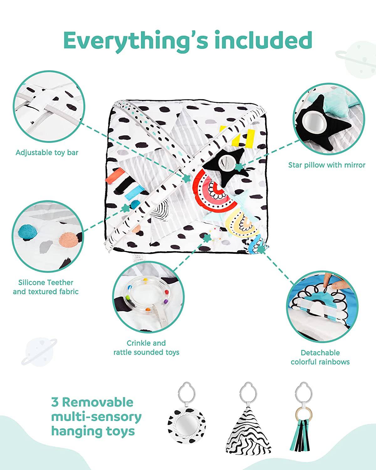 LADIDA Gimnasio de actividades multisensoriales basado en Satge para el desarrollo de la vista, el tacto y la audición, con tapete grande de 33 pulgadas Diseñado para recién nacidos y niños pequeños - DIGVICE MX