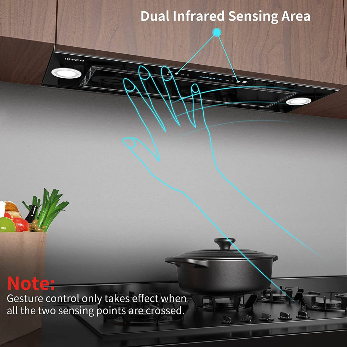 IKTCH Campana extractora integrada/insertada de 36'', vidrio templado de 900 CFM con detección de gestos y control táctil, convertible con conductos/sin conductos, 2 luces ajustables IKB01-36B - DIGVICE MX