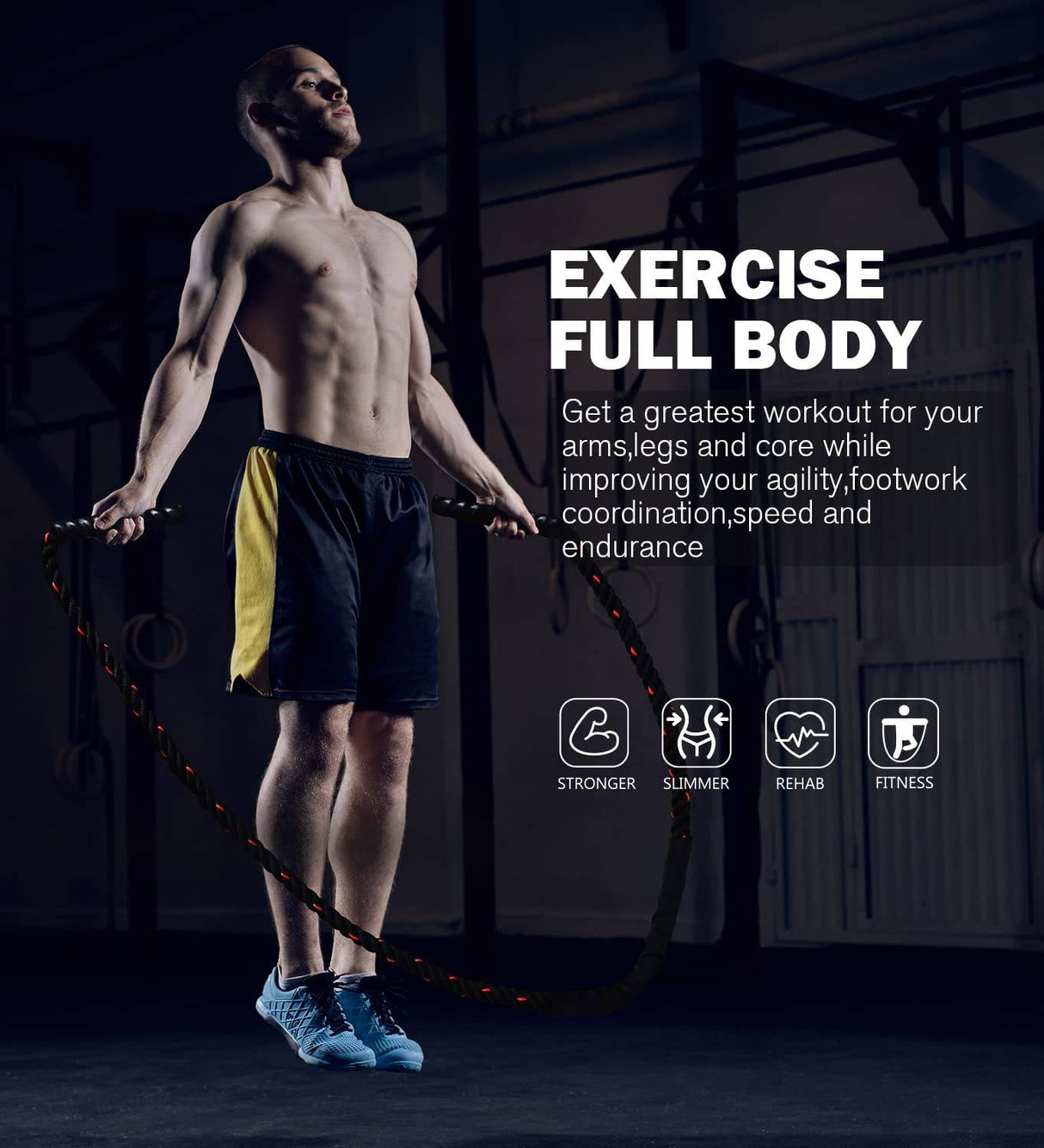 KOOKGYM - Cuerda de saltar ponderada para fitness, cuerdas de saltar pesadas de 3 libras para hacer ejercicio