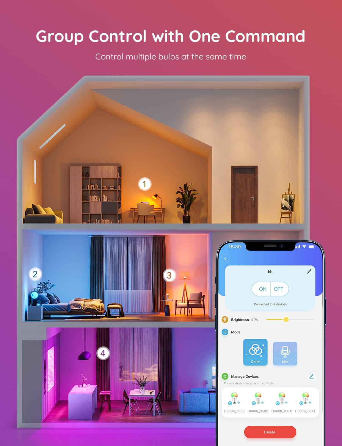 Govee - Bombillas inteligentes , cambian de color WiFi Bluetooth, sincronización de música, 54 escenas dinámicas, 16 millones de bombillas de luz RGB de colores DIY, funciona con Alexa, d Google y aplicación Govee Home, paquete de 4 - DIGVICE MX