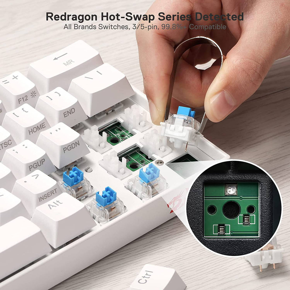 Redragon K530 Pro Draconic - Teclado mecánico 60 % inalámbrico RGB, Bluetooth/2,4 GHz/con cable, 3 modos, 61 teclas