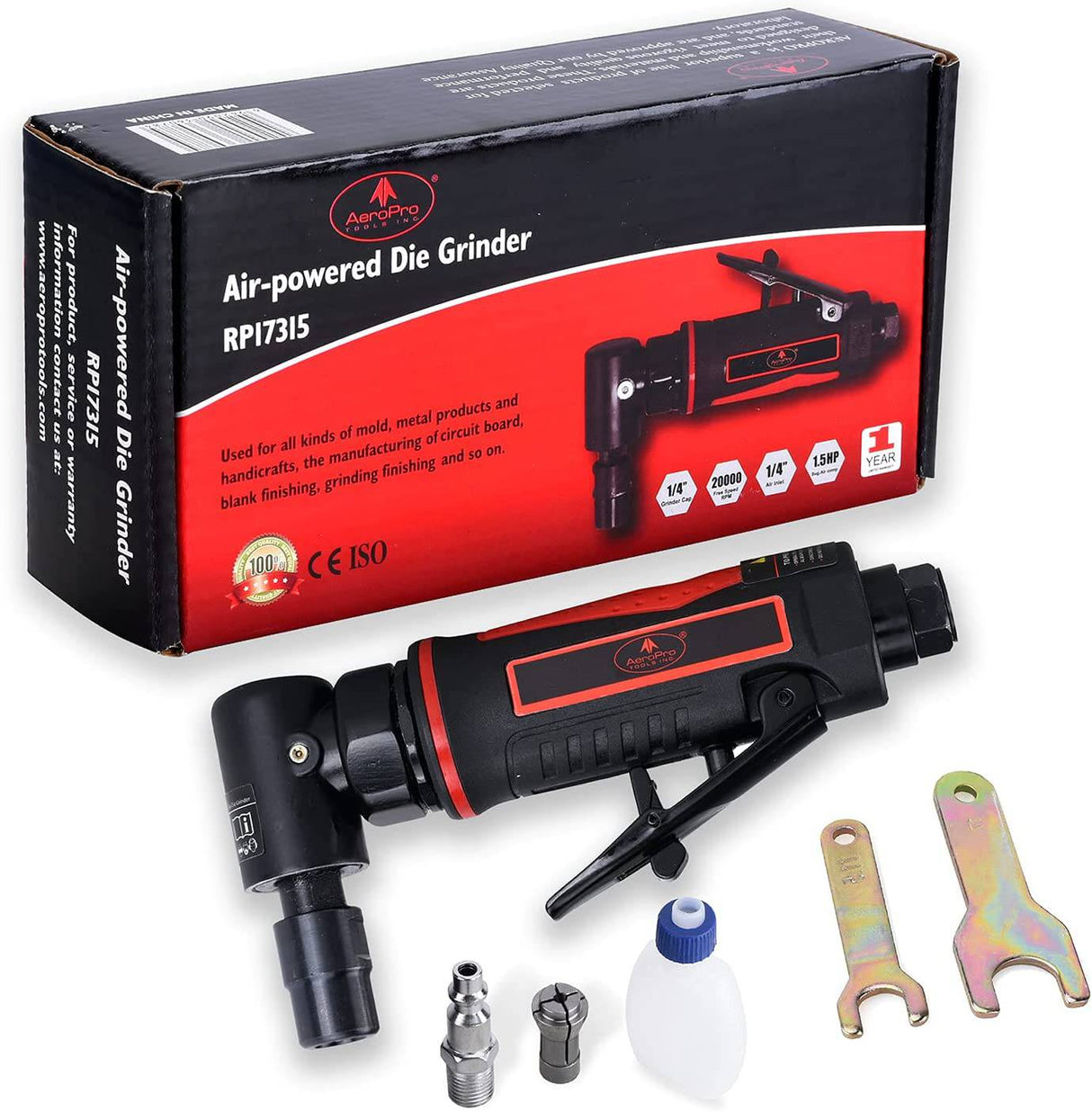 AEROPRO TOOLS Amoladora de ángulo de aire con empuñadura de pistola en ángulo de 1/4 pulgadas AP17315 con 1/4 de recogida, 20000 RPM - DIGVICE MX