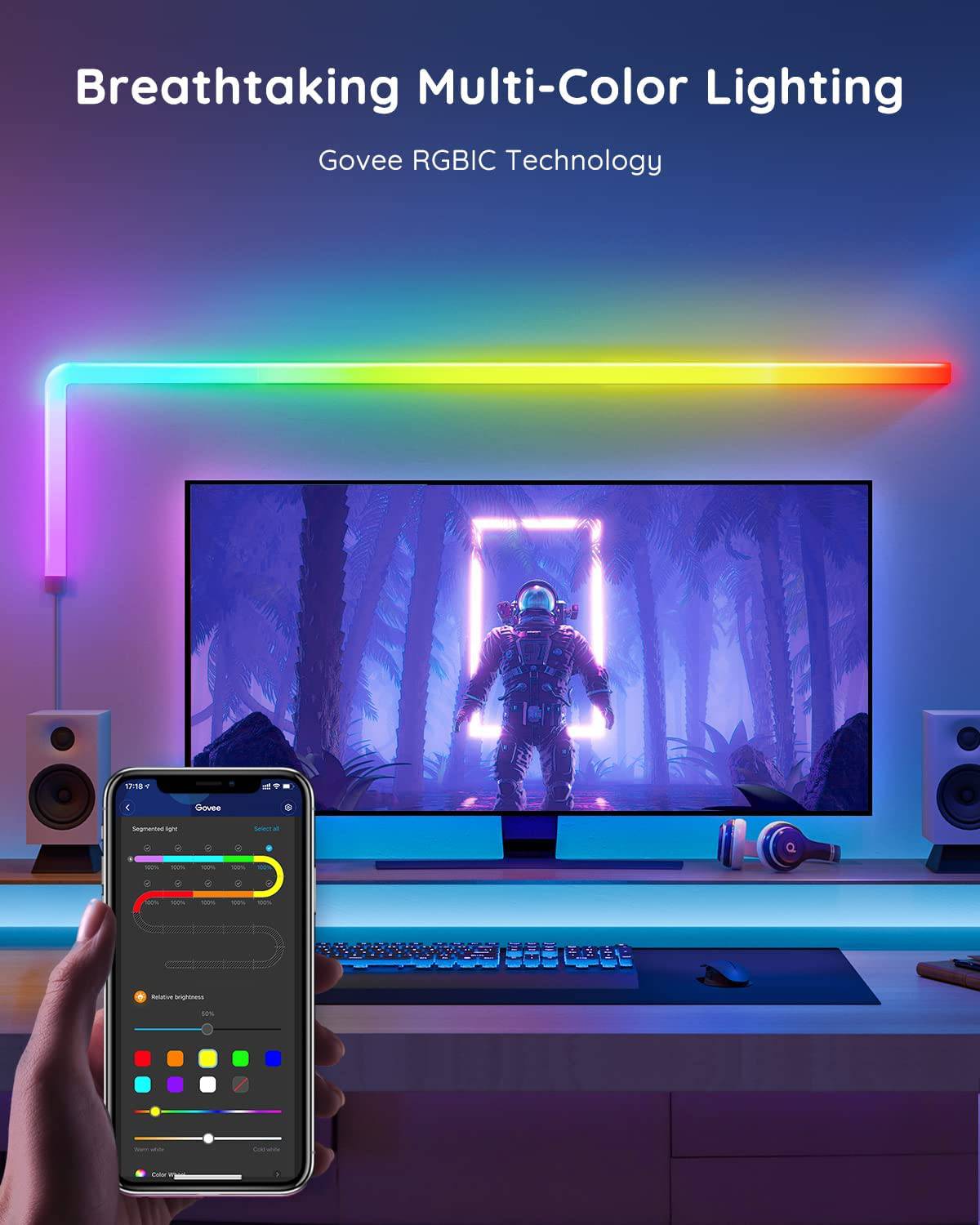 Govee Glide RGBIC Luces de pared LED, apliques de pared RGBIC inteligentes para transmisión de juegos, TV, dormitorio, trabajo con Alexa y Google Assistant, tiras de luces con sincronización de música, deslizadores multicolores, 6 piezas y 1 esquina - DIGVICE MX