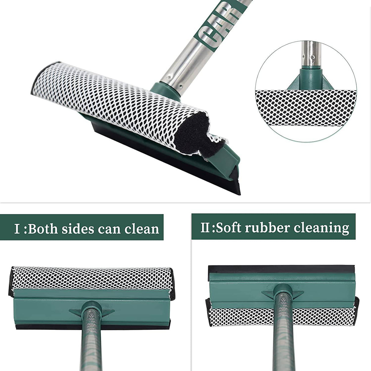 AgiiMan Cepillo de lavado de autos con mango largo - 3 en 1 Fregona de limpieza de autos, Juego de guantes de microfibra de chenilla, Longitud ajustable 24in-43in Kit de limpieza de vehículos con raspador de vidrio, Verde