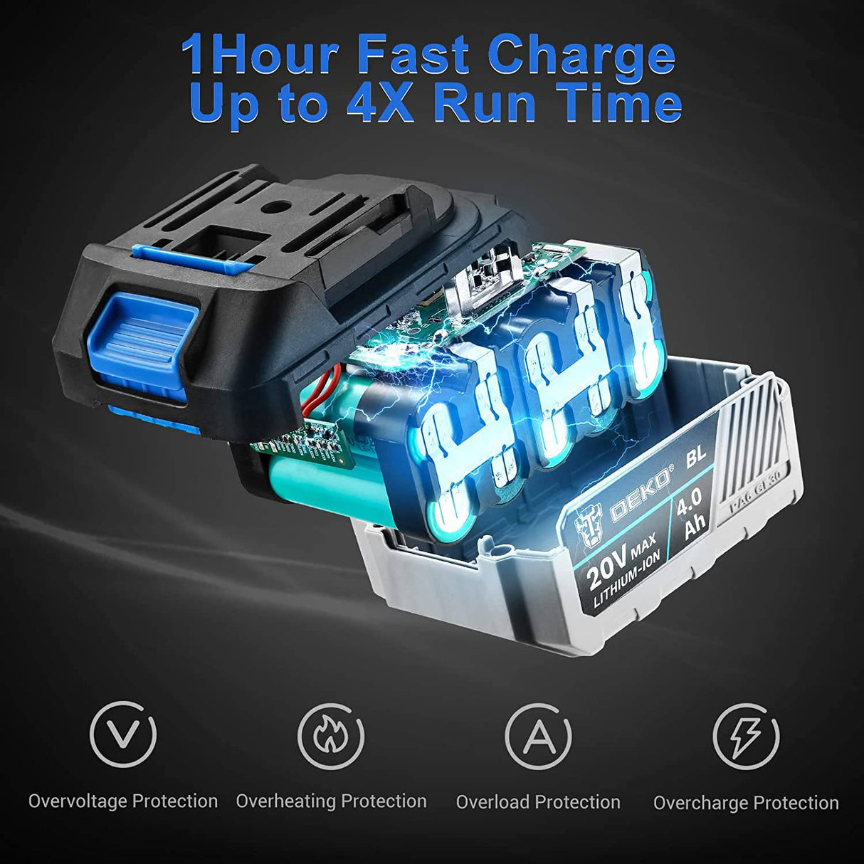 DEKOPRO Herramienta de amoladora angular, almohadilla de 4-1/2"/5", inalámbrica de 20 V con batería y cargador de 4,0 Ah, motor sin escobillas de 3000/8500 RPM, 2 ruedas de molienda y corte, herramienta de batería para madera de metal - DIGVICE MX