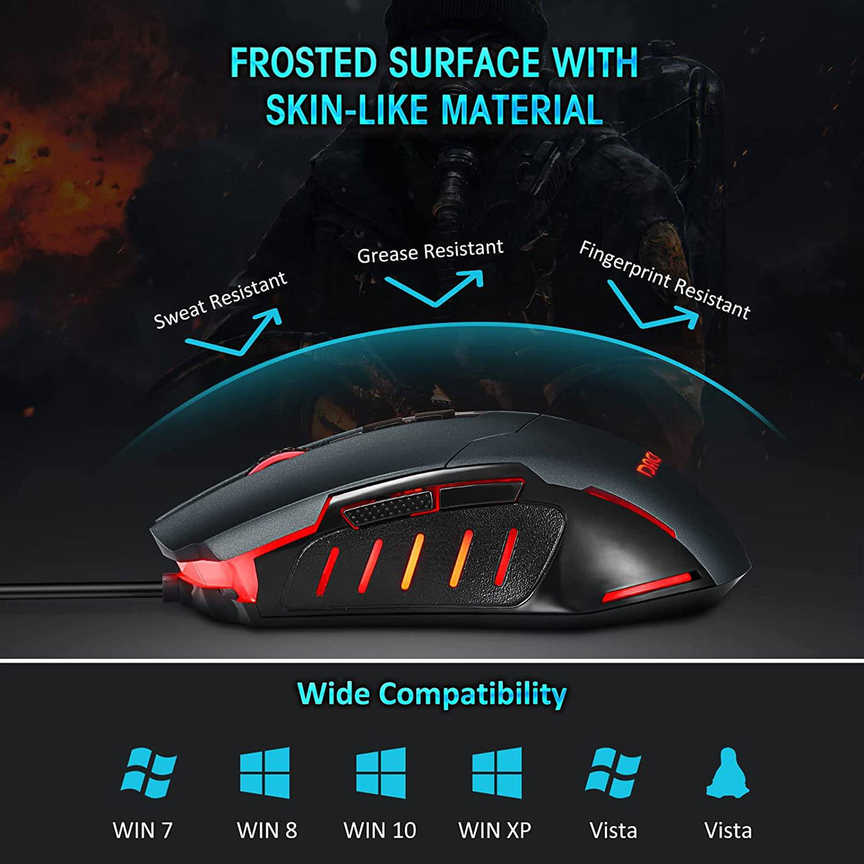 Dacoity - Ratón para juegos con cable, ratón para juegos de PC Gamer Mouse RGB LED 7200 DPI 7 botones programables Plug Play - Negro