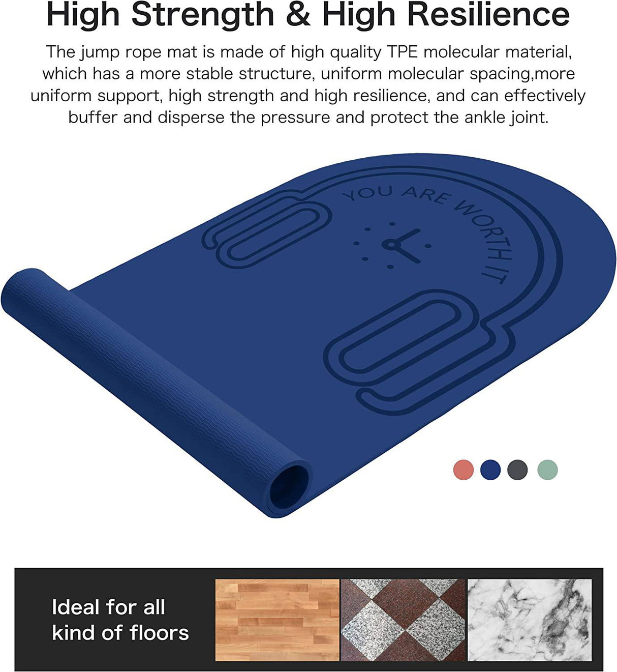 LERYG - Colchoneta de cuerda para saltar de 0.315 in, resistente, antideslizante, con bolsa de transporte para suelo de gimnasio en casa (55 x 24 pulgadas)
