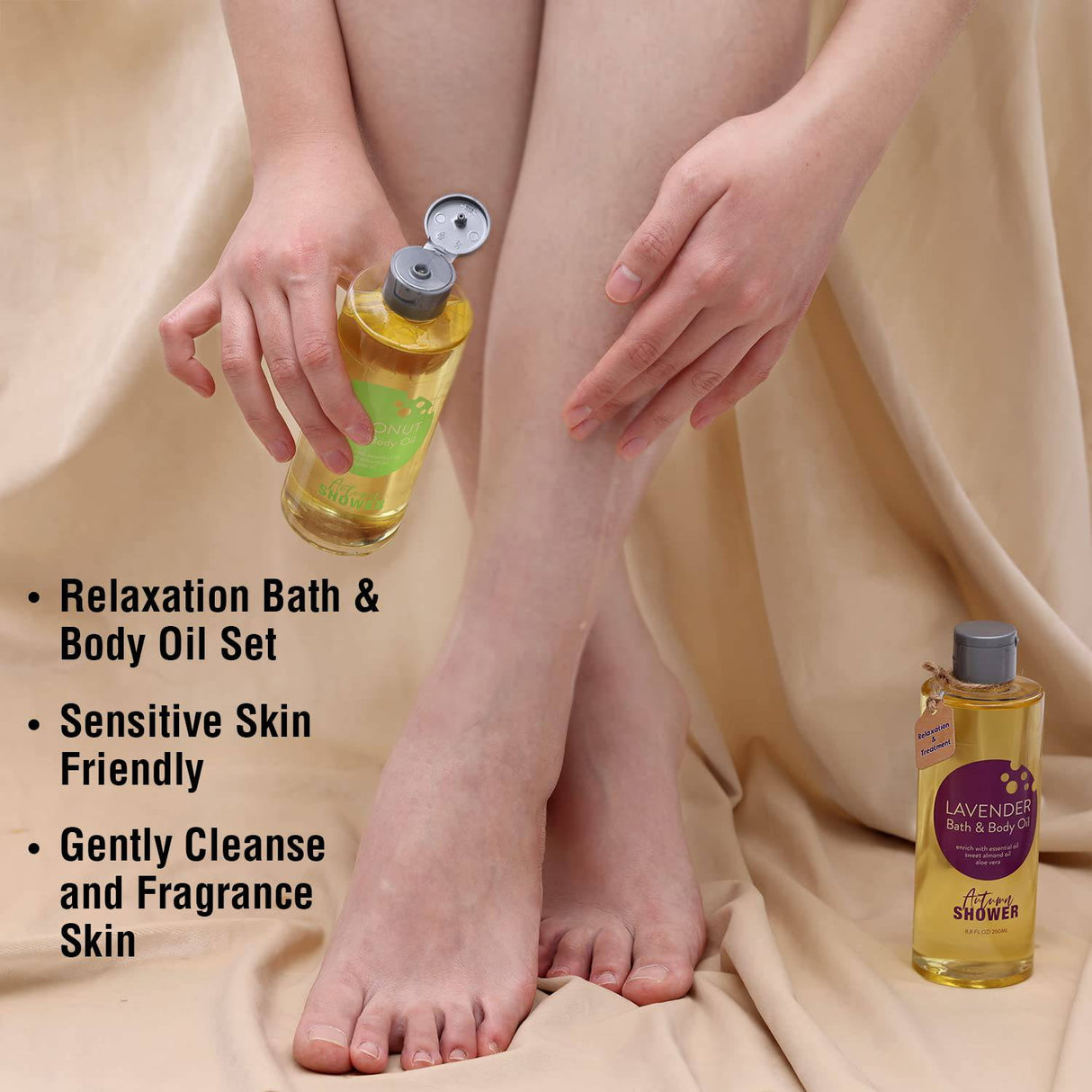 Autumn Shower - Aceite corporal de ducha con aceite de almendras dulces, aceite de jojoba y manteca de karité, aceites de ducha de lavanda y coco para mujeres piel seca, set de regalo para el baño y el cuerpo del día del padre 17.6 fl oz (paquete de 2)