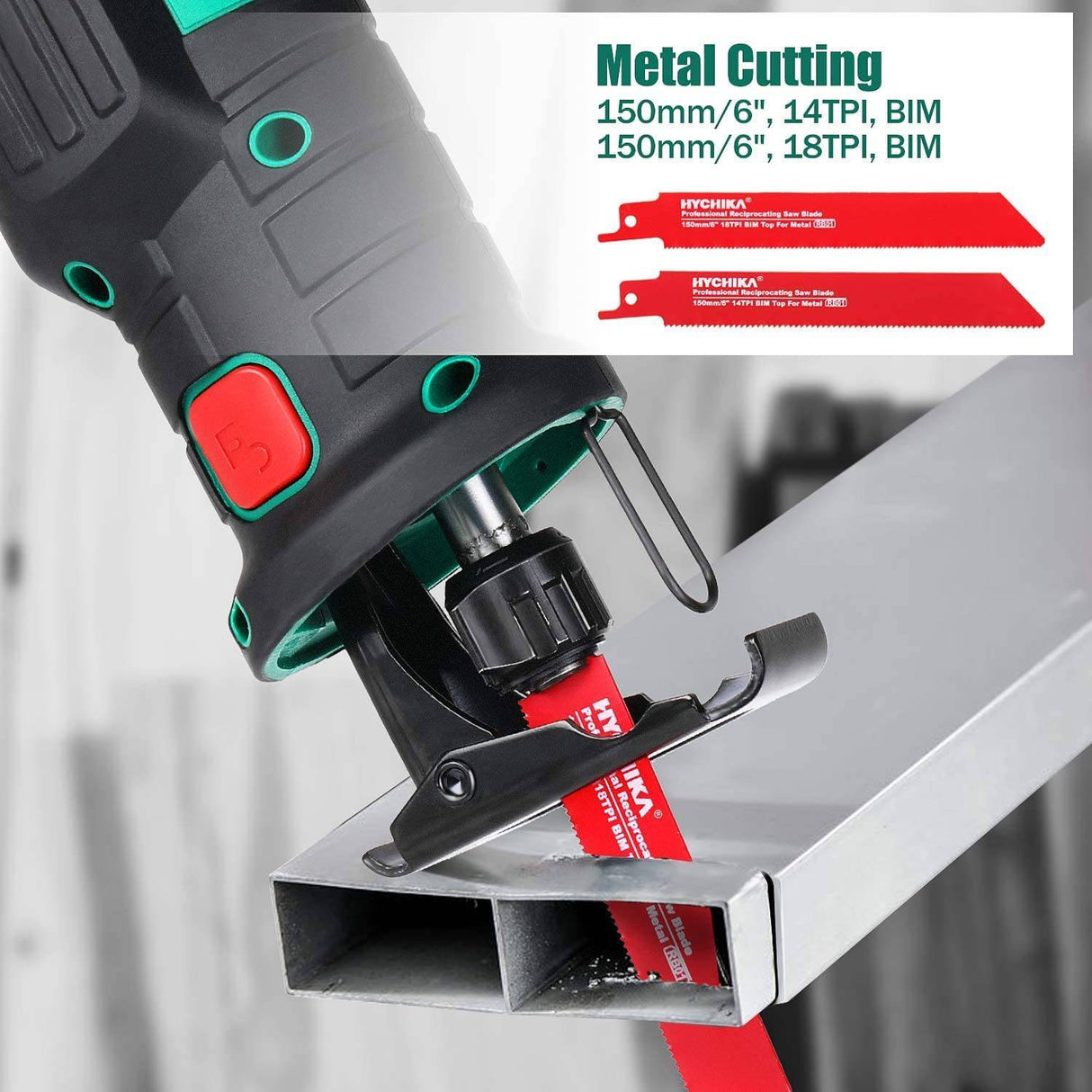 HYCHIKA Sierra alternativa inalámbrica 20V 2Ah 2 baterías 4 hojas de sierra, 0-2800SPM Velocidad variable, 7/8 "Longitud de carrera Cambio de hoja sin herramientas Luz LED para poda de corte de madera y metal - DIGVICE MX