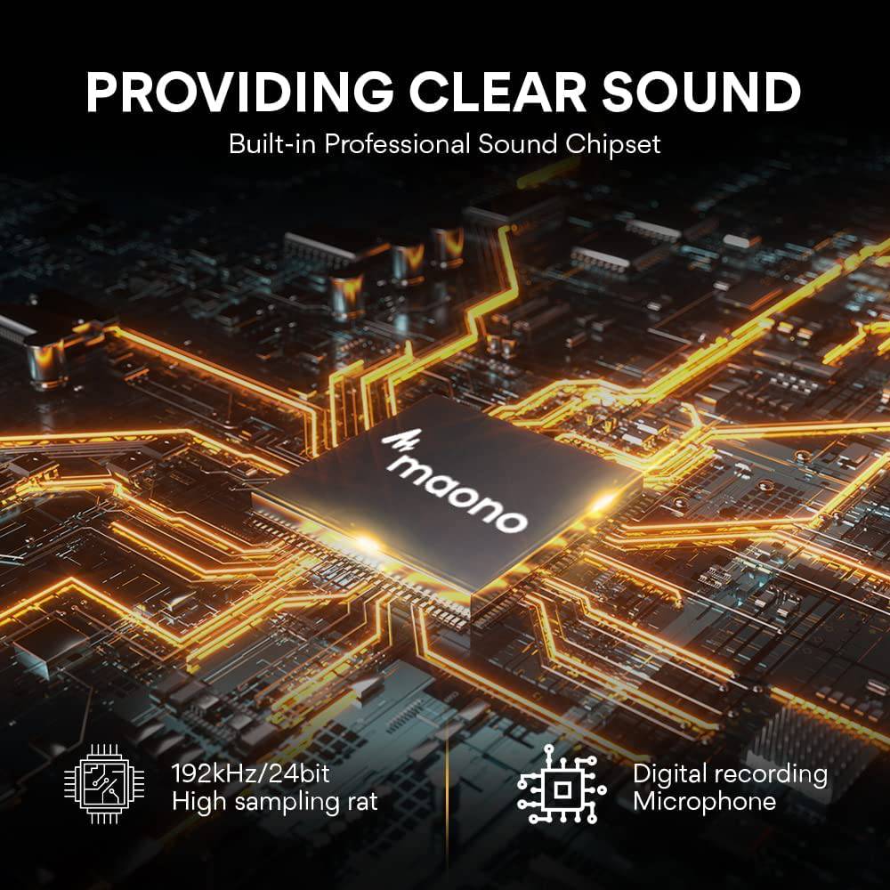 MAONO Micrófono USB, 192KHZ/24Bit Plug & Play PC Computadora Podcast Condensador Cardioide Kit de micrófono de metal con chipset de sonido profesional para grabación, juegos, canto, YouTube (AU-A04)