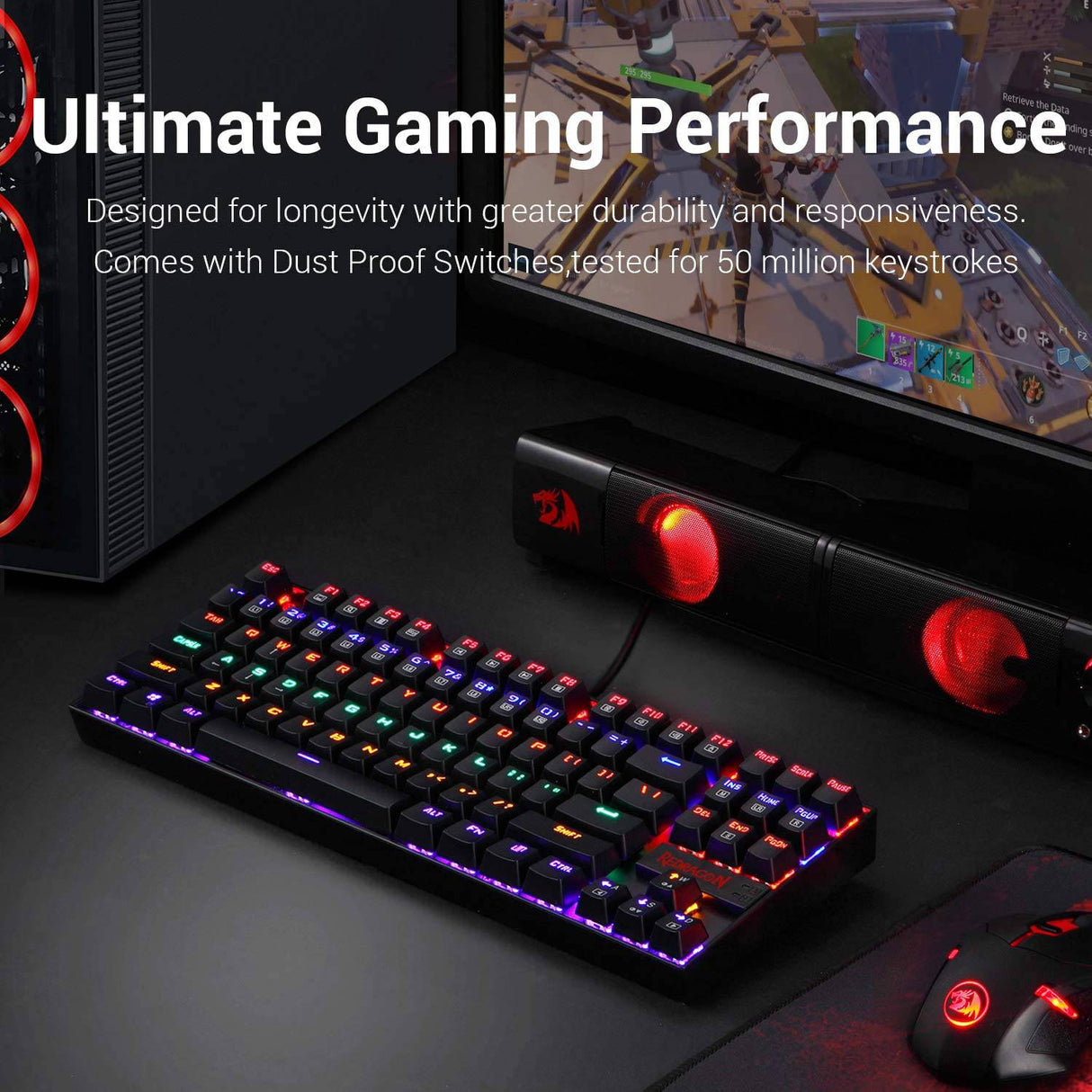 Redragon K552 Teclado mecánico para juegos RGB LED Arco iris retroiluminado Teclado con cable con interruptores rojos para Windows Gaming PC (87 teclas, negro)