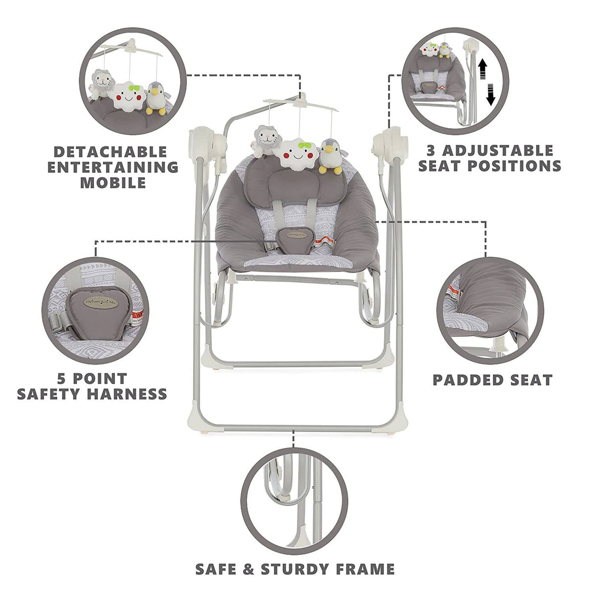 Dream On Me Sway Columpio y balancín 2 en 1, gris - DIGVICE MX