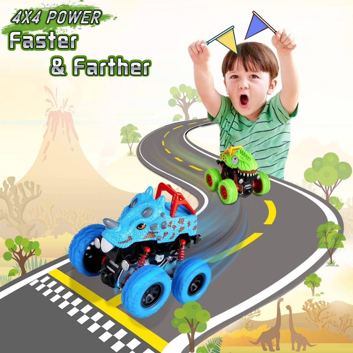 LODBY 2-Pack Double-Directions Push and Go Dinosaur Vehicles Juguetes Juegos para niños - B08JLRXGZ7