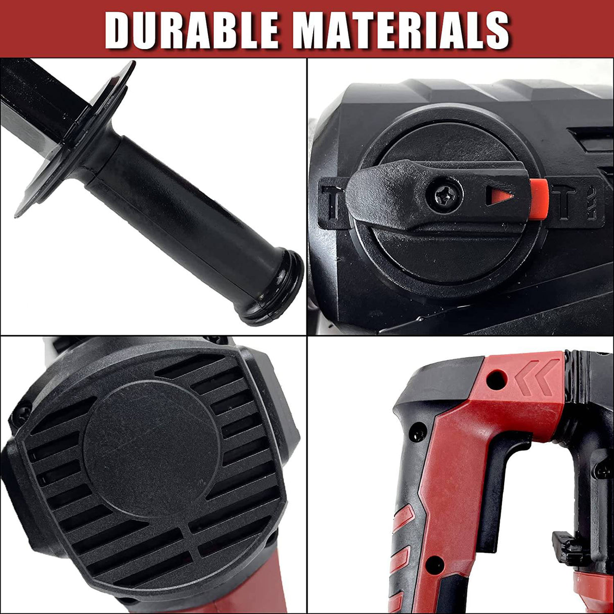 Taladro percutor rotativo 14,6 Amp, JACKCHEN 1-1/4'' SDS-Plus, taladro eléctrico 6J 1100BPM/4700RPM, 3 funciones, ideal para hormigón y piedras (rojo) - DIGVICE MX