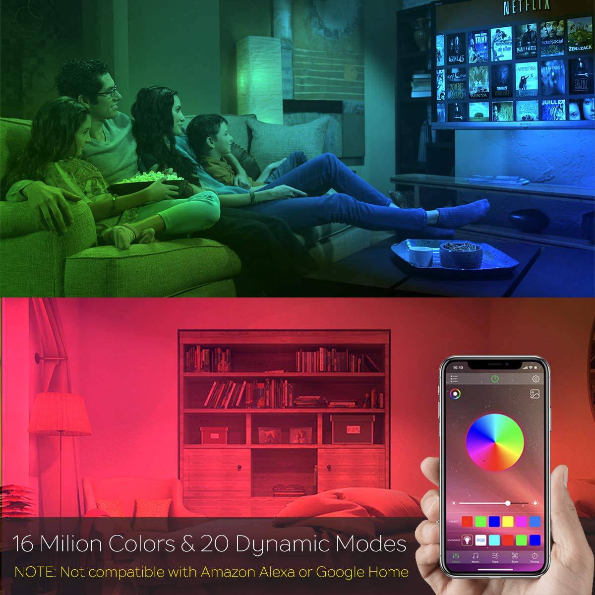 ILC - Bombilla LED que cambia de color RGBW controlada por aplicación, sincronización con música, regulable RGB multicolor equivalente a 60 W E26 tornillo Edison (2 unidades) - DIGVICE MX