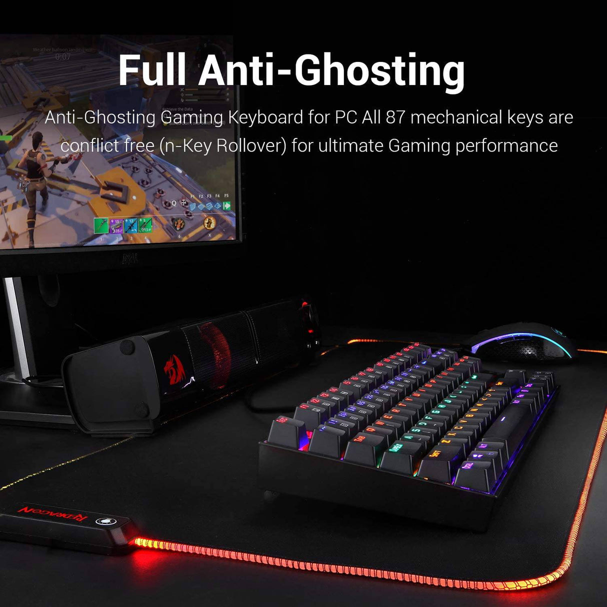 Redragon K552 Teclado mecánico para juegos RGB LED Arco iris retroiluminado Teclado con cable con interruptores rojos para Windows Gaming PC (87 teclas, negro)